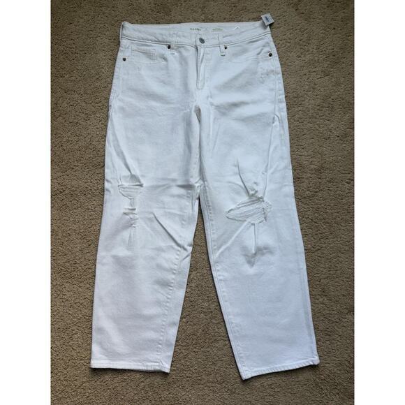 NWT Old Navy Hi Rise OG Loose Secret Smooth Pockets Distressed White Jeans 10 - Picture 4 of 9